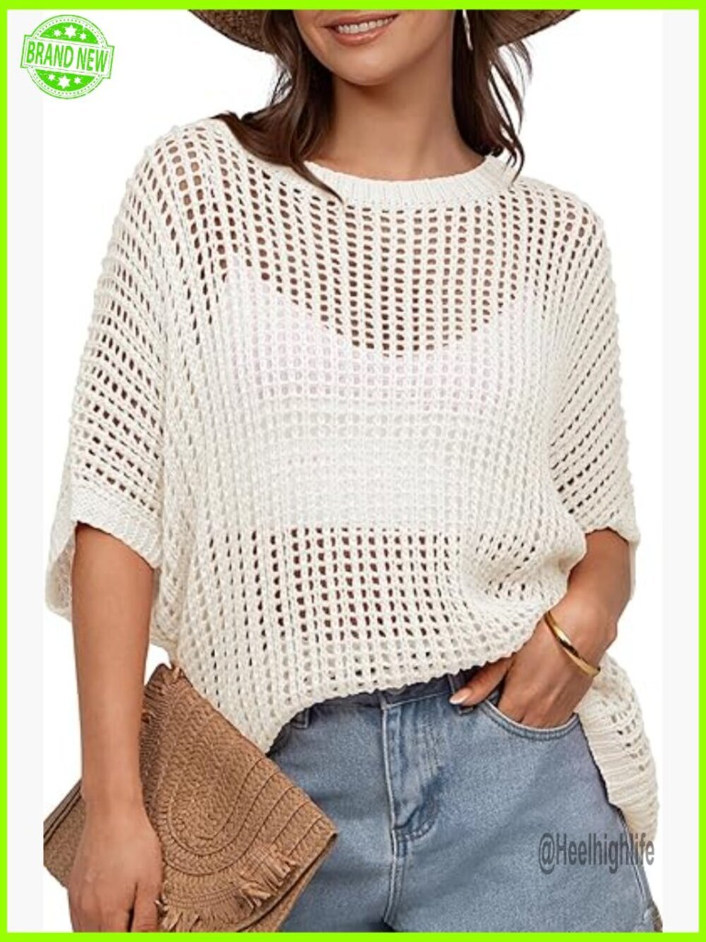 Crochet Mesh Knit Sweater Short Sleeve Beach Coverup Swimsuit Top